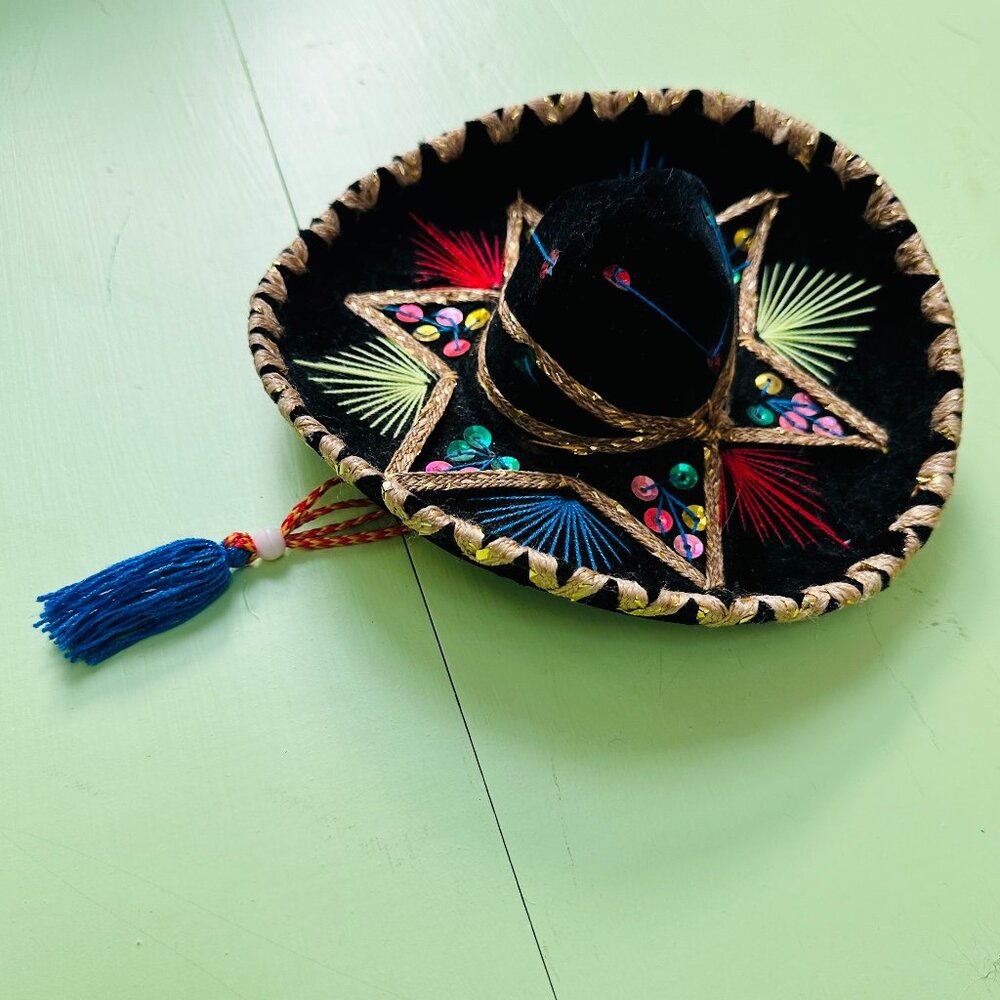 Vintage Mini-Sombrero Hat Sequined Velvet Mexican Mariachi Sombrero Decor Party - Picture 1 of 7